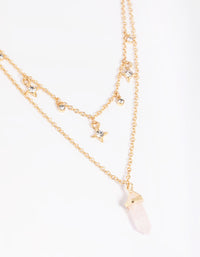 Gold Plated Star & Rose Quartz Layered Necklace - link has visual effect only