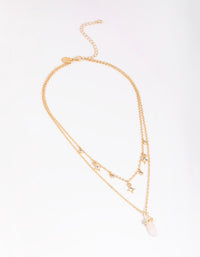 Gold Plated Star & Rose Quartz Layered Necklace - link has visual effect only