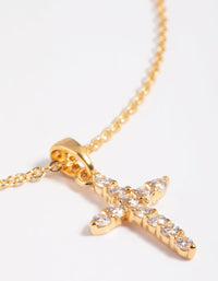 Gold Plated Cubic Zirconia Cross Necklace - link has visual effect only