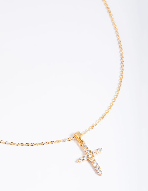 Gold Plated Cubic Zirconia Cross Necklace