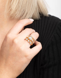 Gold Plated Diamante Shape Ring Stack 5-Pack - link has visual effect only