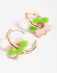 Green Daisy Huggie Hoop Earrings - link has visual effect only