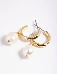 Gold Plated Freshwater Pearl Molten Hoop Earrings - link has visual effect only