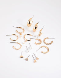 Gold Pearl Stud & Hoop Earring 8-Pack - link has visual effect only