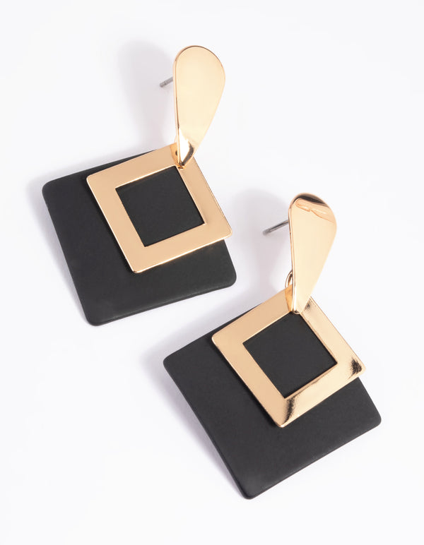 Black Geometric Drop Earrings