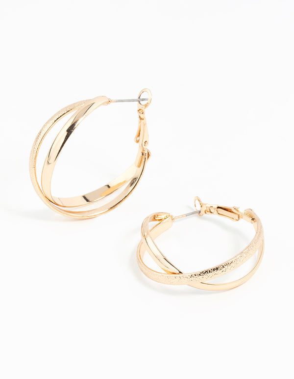 Gold Cross Over Hoop Earrings