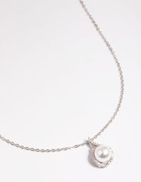 Silver Pearl & Cubic Zirconia Pendant Necklace - link has visual effect only