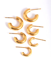 Waterproof Gold Plated Stainless Steel Mixed Hoop Earring Pack - link has visual effect only