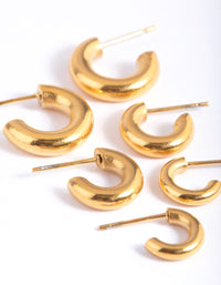 Waterproof Gold Plated Stainless Steel Mixed Hoop Earring Pack - link has visual effect only