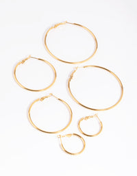 Waterproof Gold Plated Stainless Steel Thin Hoop Earring Pack - link has visual effect only