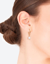 Gold Plated Stainless Steel Freshwater Pearl Thin Huggie Hoop Earrings - link has visual effect only