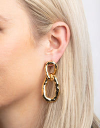 Gold Plated Molten Link Drop Earrings - link has visual effect only