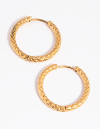 Waterproof Gold Plated Stainless Steel Textured Huggie Hoop Earrings - link has visual effect only