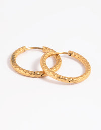 Waterproof Gold Plated Stainless Steel Textured Huggie Hoop Earrings - link has visual effect only