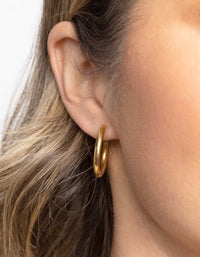 Waterproof Gold Plated Stainless Steel Classic Huggie Hoop Earrings - link has visual effect only