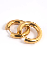 Waterproof Gold Plated Stainless Steel Thick Huggie Hoop Earrings - link has visual effect only