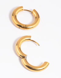 Waterproof Gold Plated Stainless Steel Thick Huggie Hoop Earrings - link has visual effect only