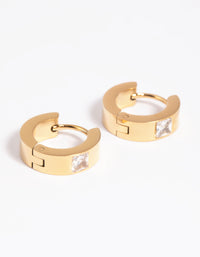 Waterproof Gold Plated Stainless Steel Cubic Zirconia Huggie Hoop Earrings - link has visual effect only