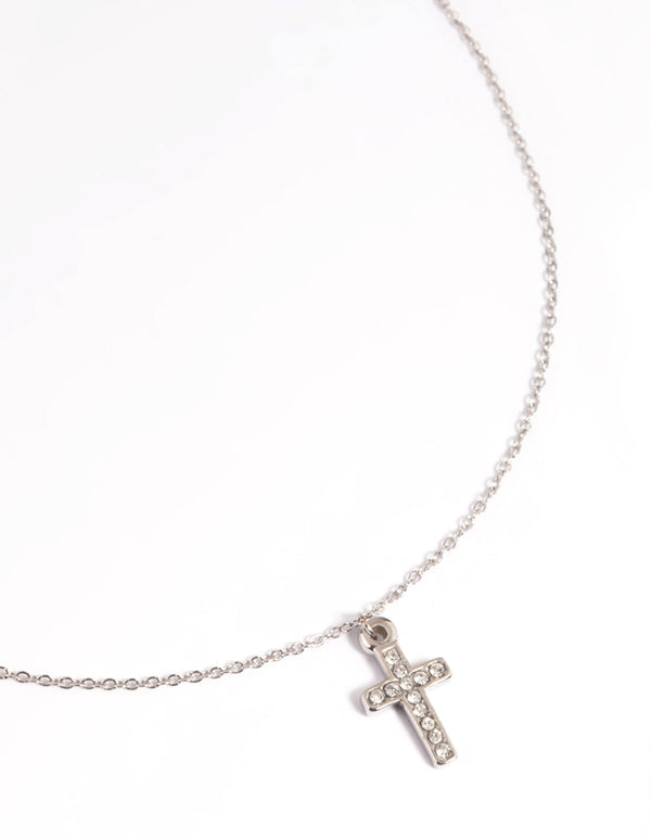 Waterproof Waterproof Stainless Steel Cubic Zirconia Cross Necklace