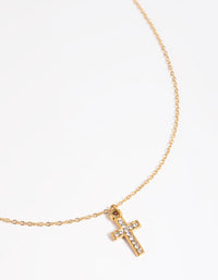 Waterproof Gold Plated Waterproof Stainless Steel Cubic Zirconia Cross Necklace - link has visual effect only