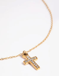 Waterproof Gold Plated Waterproof Stainless Steel Cubic Zirconia Cross Necklace - link has visual effect only