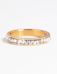 Waterproof Gold Plated Stainless Steel Cubic Zirconia Ring - link has visual effect only