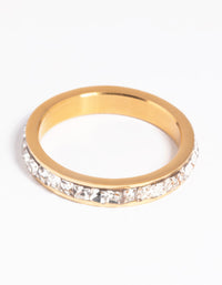 Waterproof Gold Plated Stainless Steel Cubic Zirconia Ring - link has visual effect only