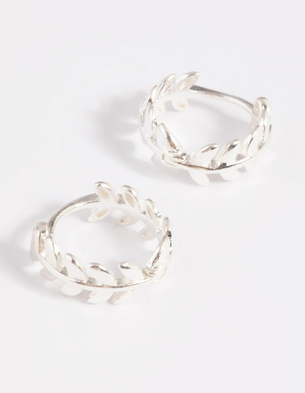 Sterling Silver Leaf Huggie Hoop Earrings