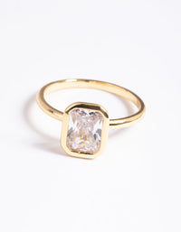 Gold Plated Cubic Zirconia Princess Cut Ring - link has visual effect only