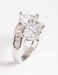 Rhodium Cubic Zirconia Pear Cross Over Ring - link has visual effect only