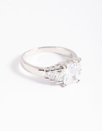 Rhodium Cubic Zirconia Princess Ring - link has visual effect only