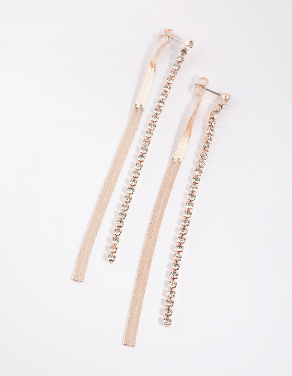 Rose Gold Flat Snake Chain Drop Earrings