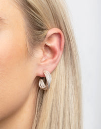 Rhodium Mini Criss Cross Hoop Earrings - link has visual effect only