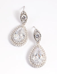 Silver Diamond Simulant Oval Halo Drop Earrings - link has visual effect only