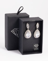 Silver Diamond Simulant Oval Halo Drop Earrings - link has visual effect only