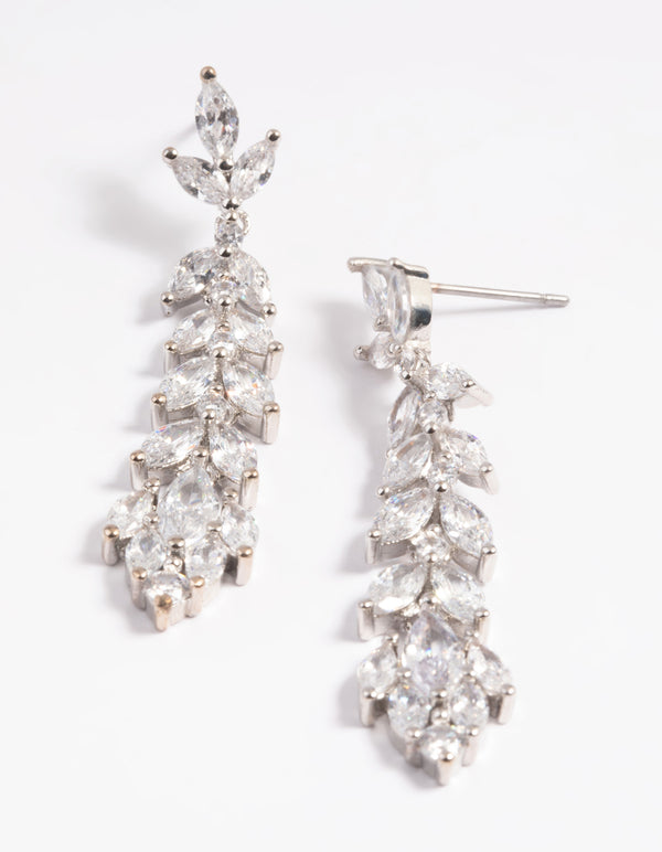 Silver Diamond Simulant Vine Drop Earrings