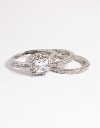 Rhodium Diamond Simulant Square Ring Pack - link has visual effect only