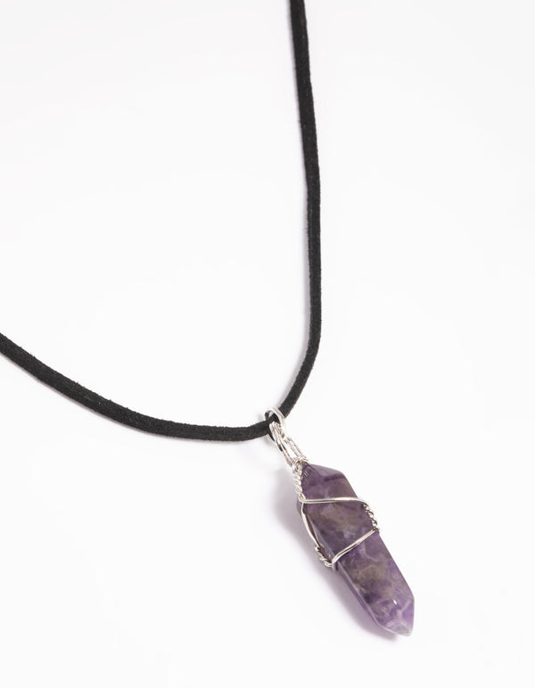 Amethyst Crystal Shard Suede Cord Necklace