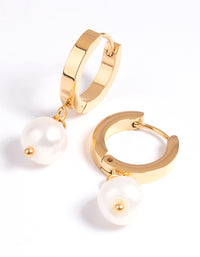 Gold Plated Surgical Steel Pearl Huggie Hoop Earrings - link has visual effect only