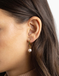 Gold Plated Surgical Steel Pearl Huggie Hoop Earrings - link has visual effect only