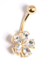 Gold Plated Surgical Steel Diamante Flower Belly Bar - link has visual effect only