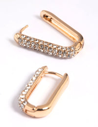 Gold Diamante Oval Huggie Hoop Earrings - link has visual effect only