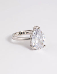 Rhodium Diamond Simulant Teardrop Ring - link has visual effect only