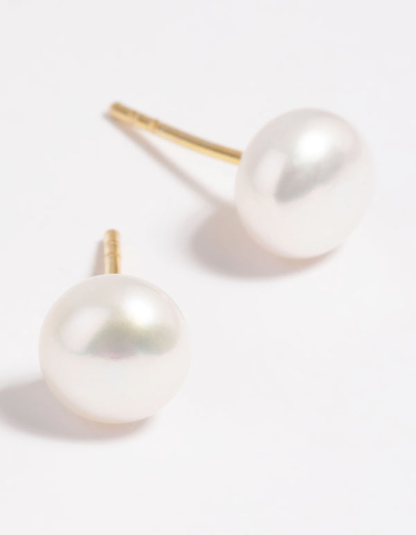 Gold Plated Sterling Silver Freshwater Pearl Stud Earrings