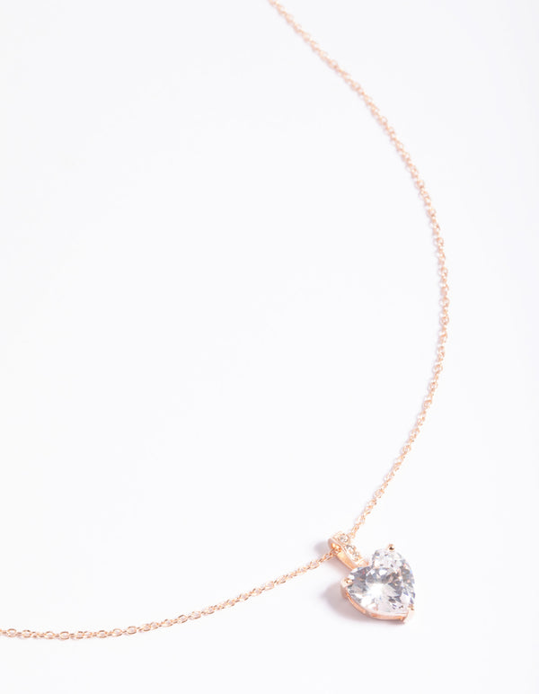 Rose Gold Plated Sterling Silver Cubic Zirconia Heart Necklace