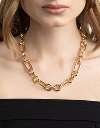 Gold Plated Rectangle Link Necklace - link has visual effect only