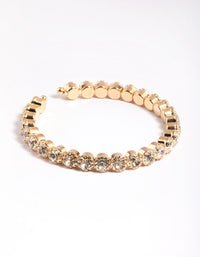 Gold Round Diamante Open Cuff Bangle - link has visual effect only