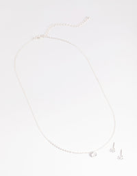 Silver Dainty Diamante Necklace & Earrings Set - link has visual effect only