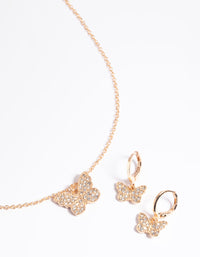 Gold Diamante Butterfly Necklace & Huggie Earrings Set - link has visual effect only