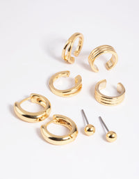 Gold Plated Brass Huggie & Cuff Earring Stack 8-Pack - link has visual effect only